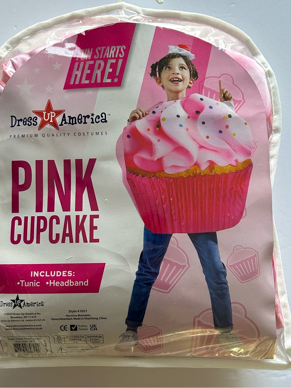 Dress Up America Pink Cupcake Kids Costume Tunic with Headband Small T4 (3-6)